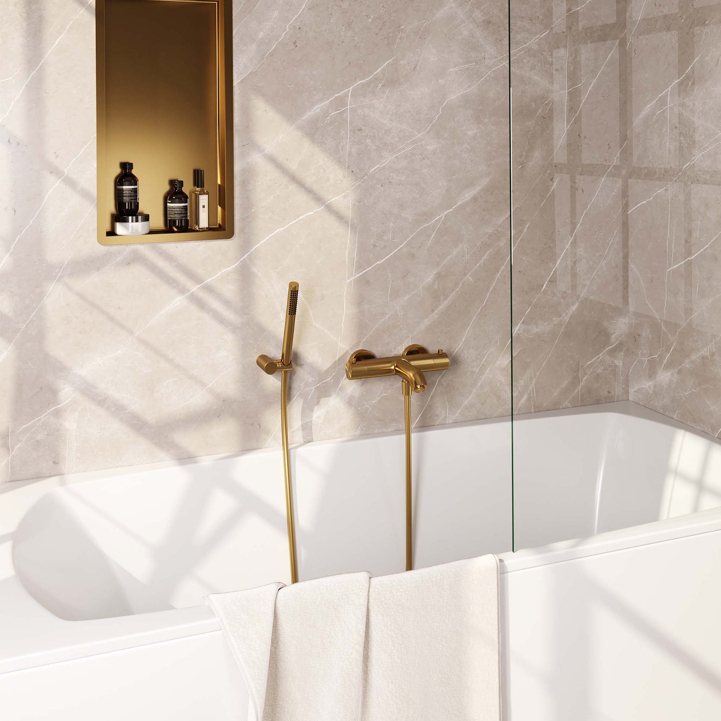 Brauer Gold Edition badthermostaat met badset - staafhanddouche - geborsteld goud PVD