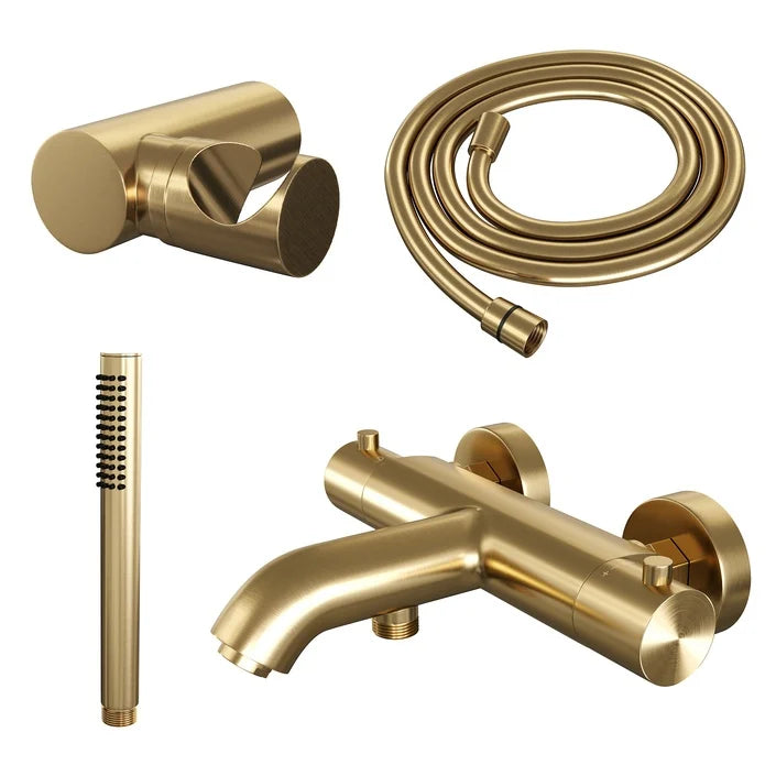Brauer Gold Edition badthermostaat met badset - staafhanddouche - geborsteld goud PVD