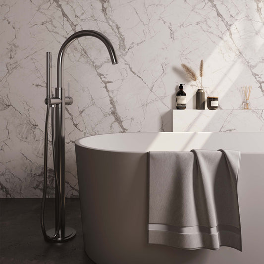 Brauer Brushed Edition vrijstaande badkraan - staafhanddouche - geborsteld RVS PVD