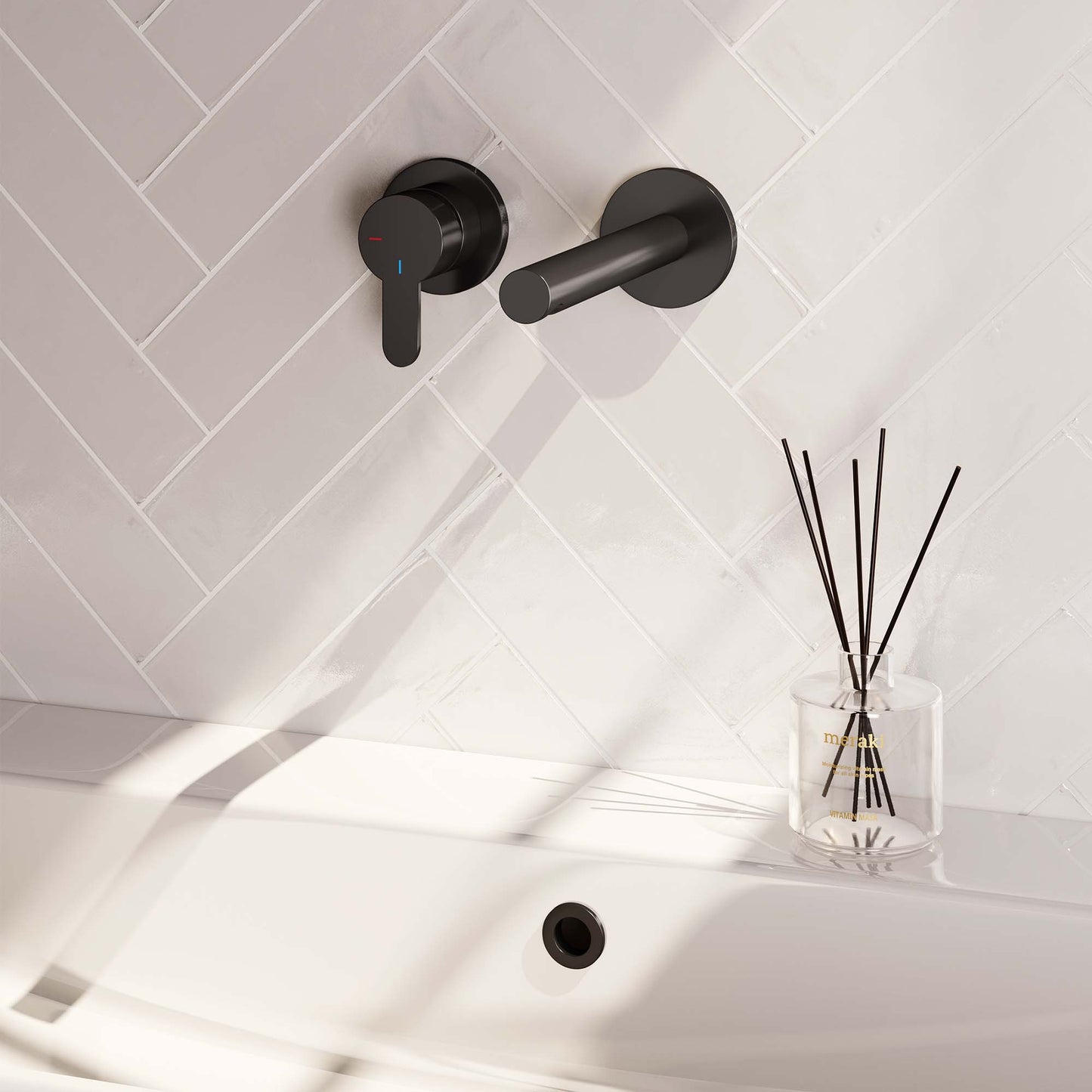 BRAUER Black Edition inbouw wastafelmengkraan met rechte uitloop en rozetten model D2 mat zwart