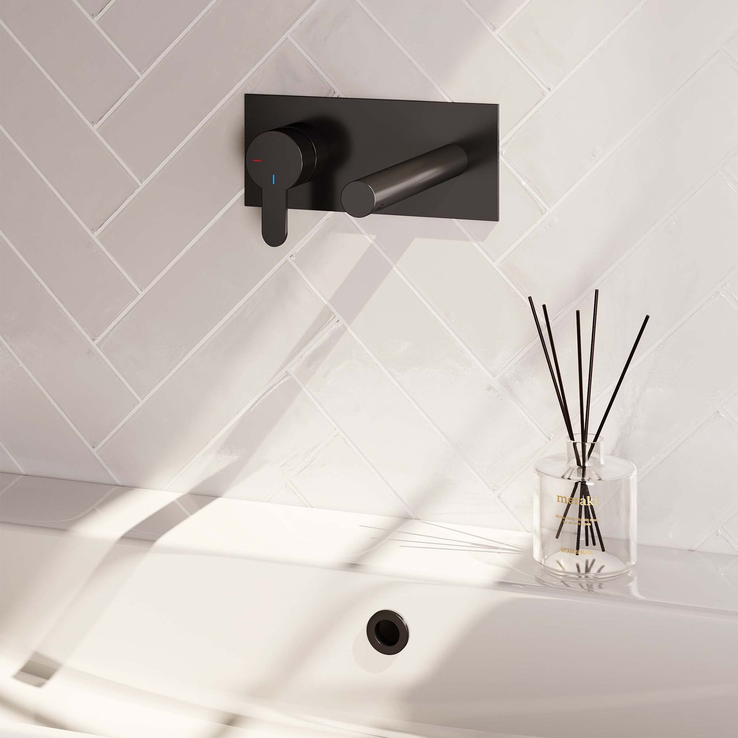 BRAUER Black Edition inbouw wastafelmengkraan met rechte uitloop en afdekplaat model D2 mat zwart