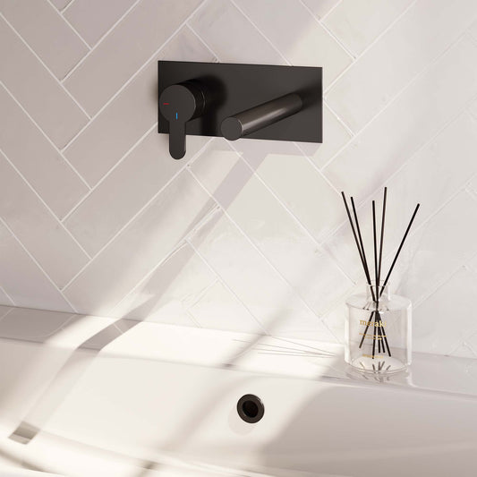 BRAUER Black Edition inbouw wastafelmengkraan met rechte uitloop en afdekplaat model D2 mat zwart