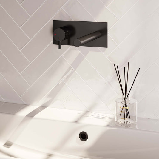 BRAUER Black Edition inbouw wastafelmengkraan met rechte uitloop en afdekplaat model B2 mat zwart