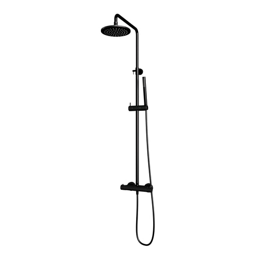 Regendouche Brauer Black Showerpipe met Thermostaat 20cm Mat Zwart