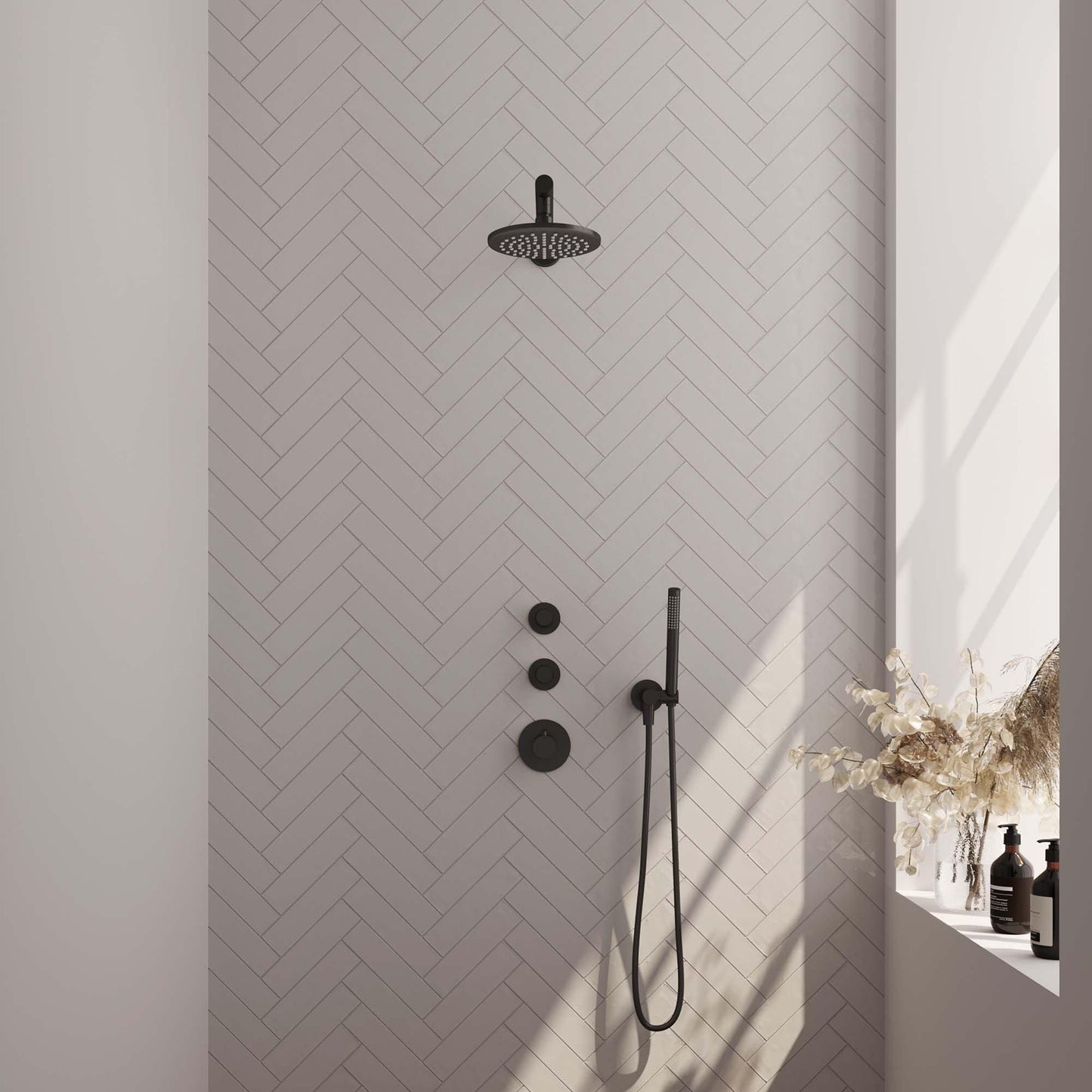 Brauer Black Edition complete inbouw regendouche met staafhanddouche, gebogen wandarm en hoofddouche 20cm set 3 zwart mat