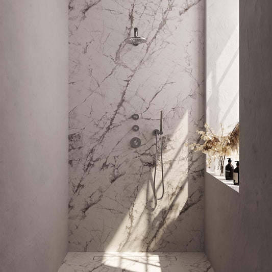 Brauer Brushed Edition complete inbouw regendouche met staafhanddouche, rechte wandarm en hoofddouche 20cm set 1 RVS geborsteld PVD