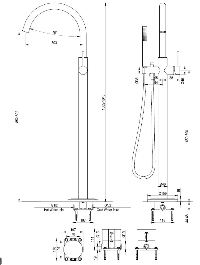 Brauer Chrome Edition vrijstaande badkraan - 3 standen handdouche - chroom