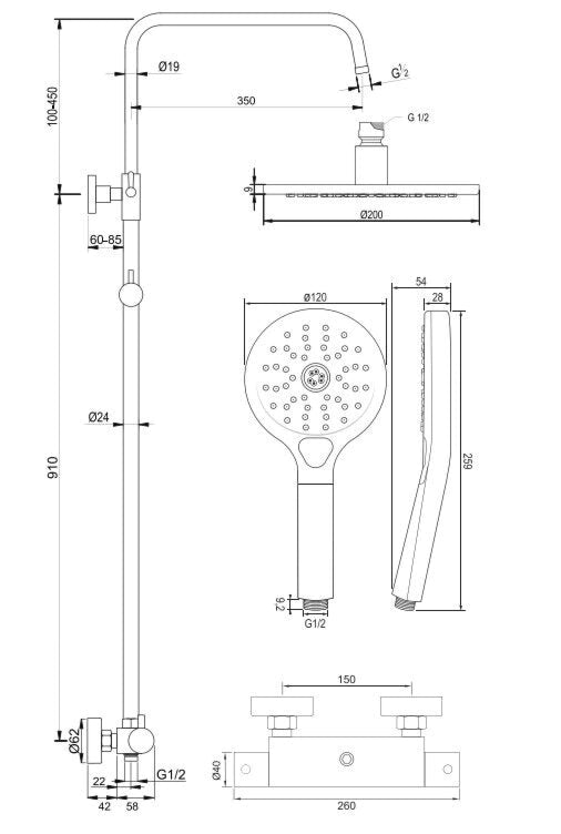 Brauer Chrome Edition opbouw regendoucheset met 3 standen handdouche en hoofddouche 20cm chroom