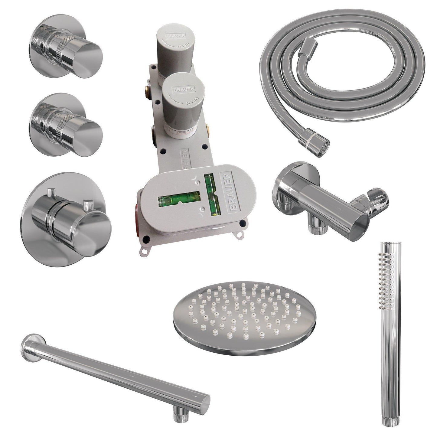 Brauer Chrome Edition complete inbouw regendouche met staafhanddouche, rechte wandarm en hoofddouche 20cm set 1 chroom
