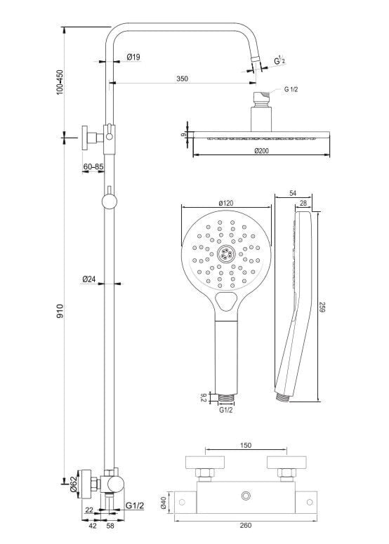 Brauer Copper Edition opbouw regendoucheset met 3 standen handdouche en hoofddouche 20cm koper geborsteld PVD