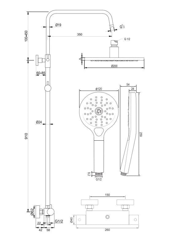 Brauer Copper Edition stortdoucheset - hoofddouche 30cm - ronde handdouche - geborsteld koper PVD