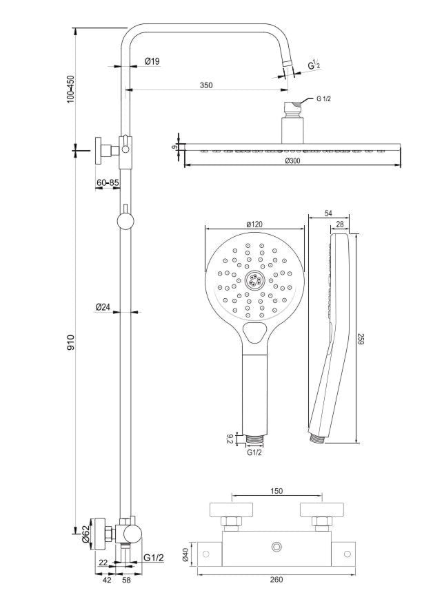 Regendouche Brauer Copper Showerpipe Met Thermostaat 20cm 3 Standen Koper