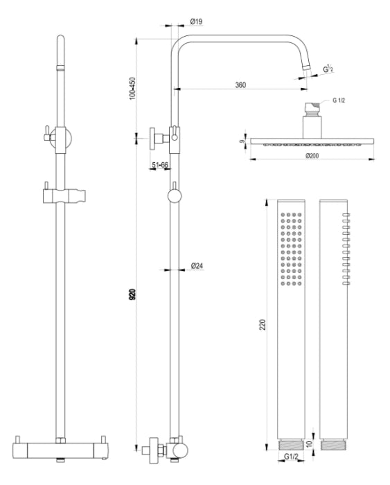 Brauer Copper Edition opbouw regendoucheset met staafhanddouche en hoofddouche 20cm koper geborsteld PVD