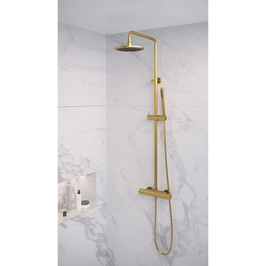 Brauer Gold Edition opbouw regendoucheset met staafhanddouche en hoofddouche 20cm geborsteld messing PVD