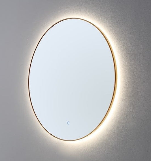 Ronde spiegel Goud Geborsteld met LED verlichting, 3 kleur instelbaar & dimbaar   80x2,5  cm
