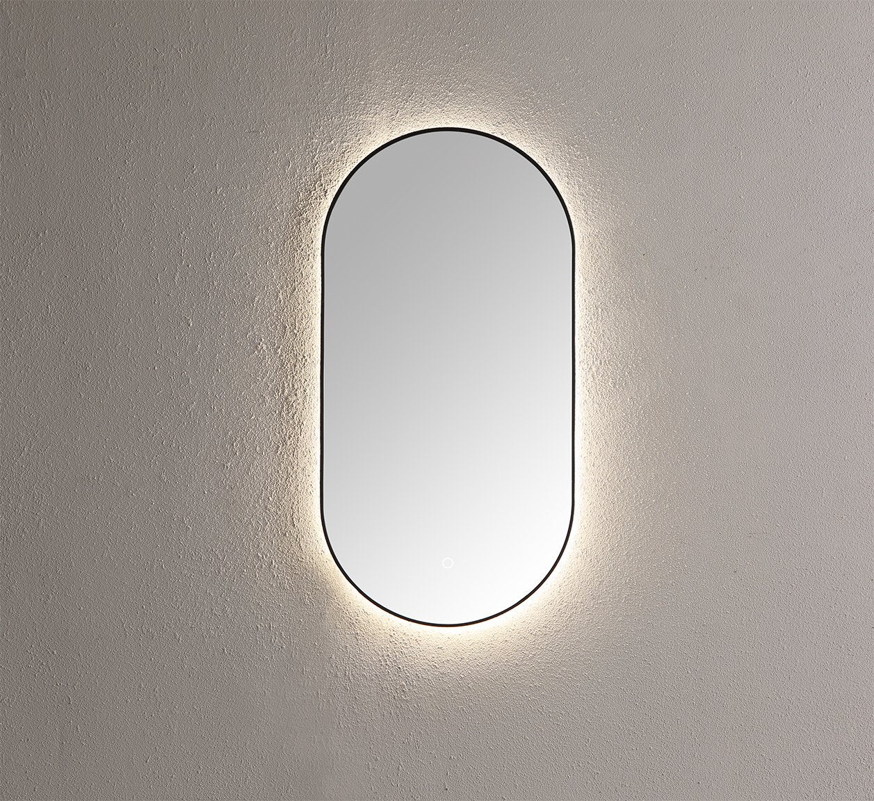 Spiegel ambiance ovaal Mat Zwart met indirecte LED verlichting, 3 kleur instelbaar & dimbaar 90x45x3 cm