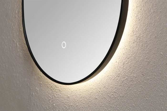Spiegel ambiance ovaal Mat Zwart met indirecte LED verlichting, 3 kleur instelbaar & dimbaar 90x45x3 cm