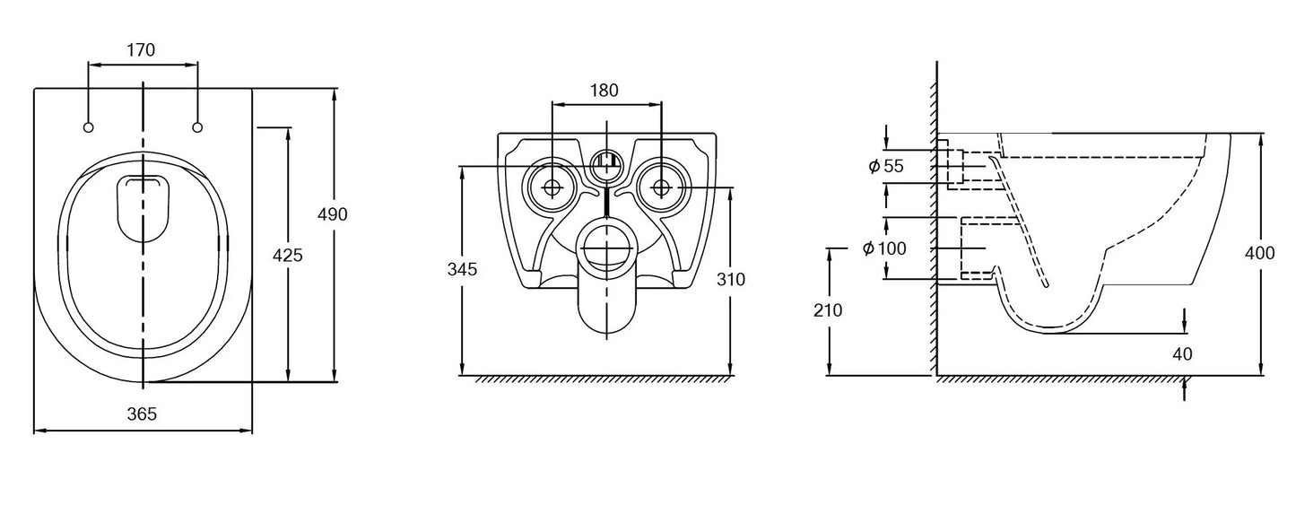 Wandcloset Sanilux Budget Rimless Met Slim Flatline Softclose Zitting 36x48x25 cm Mat Zwar