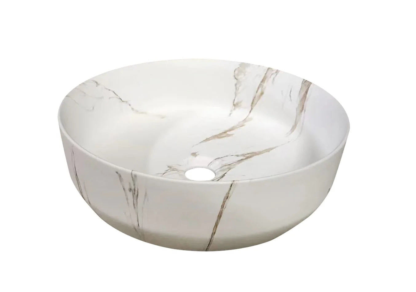 Waskom Sanilux Victoria Color Line Keramiek Rond Incl. Clickwaste Marmerlook Wit