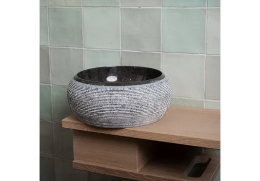 Waskom Loutro Rocky Mini B Rond 20x20x12 cm Marmer Black