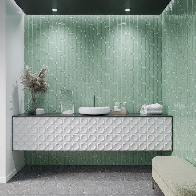 Wandtegel Wow GRACE Sage Oval Gloss 7.5×30 cm (doosinhoud 0.444 m2)3