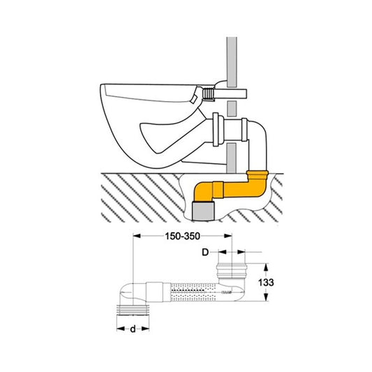 PVC ruimtebesparende verloopbocht horizontaal 110/902