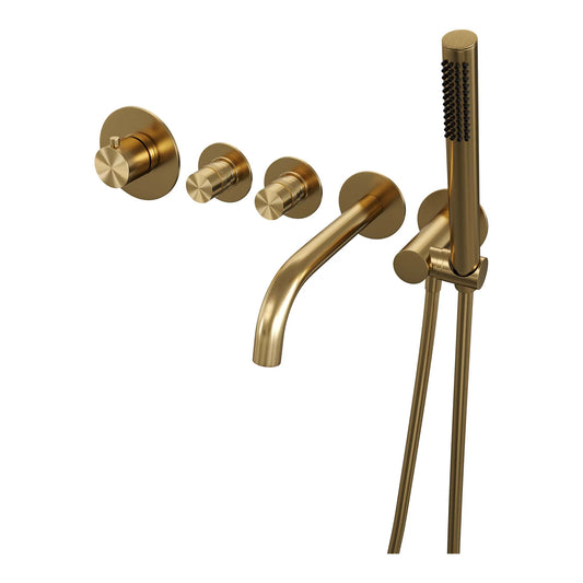 Brauer Gold Edition inbouw badthermostaat met uitloop - staafhanddouche - geborsteld goud PVD