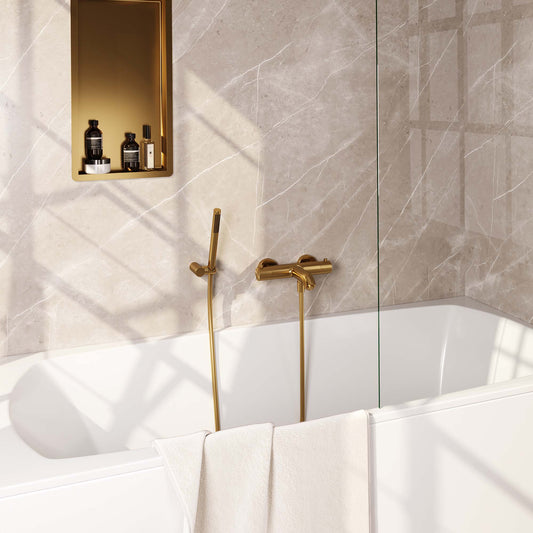 Brauer Gold Edition badthermostaat met badset - staafhanddouche - geborsteld goud PVD