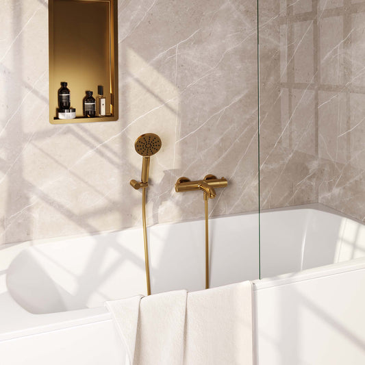 Brauer Gold Edition badthermostaat met badset - 3 standen handdouche - geborsteld goud PVD