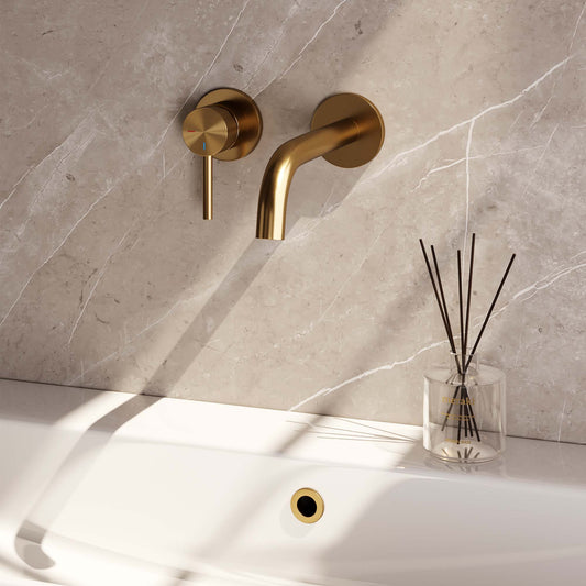 BRAUER Gold Carving inbouw wastafelmengkraan met gebogen uitloop en rozetten model A2 goud geborsteld PVD