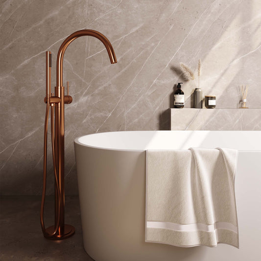 Brauer Copper Edition vrijstaande badkraan - 3 standen handdouche - geborsteld koper PVD