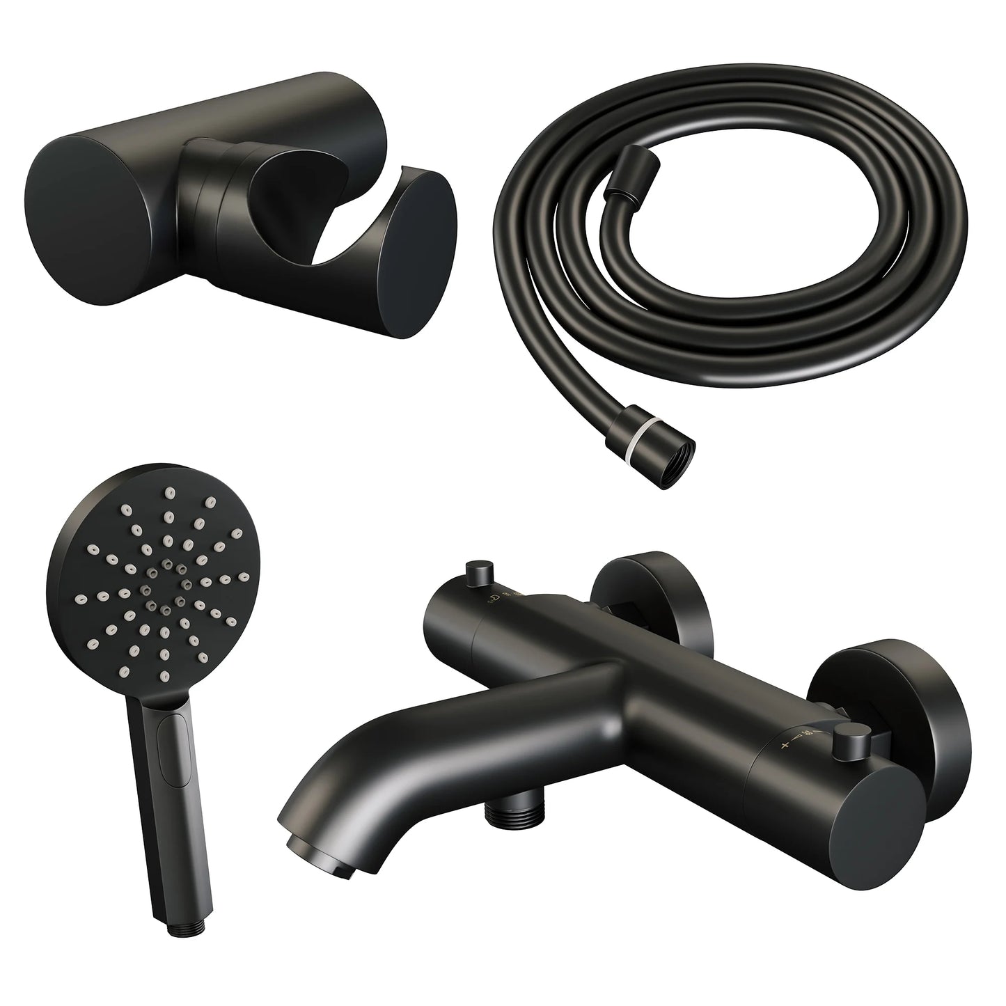 Brauer Black Edition badthermostaat met badset - 3 standen handdouche - mat zwart