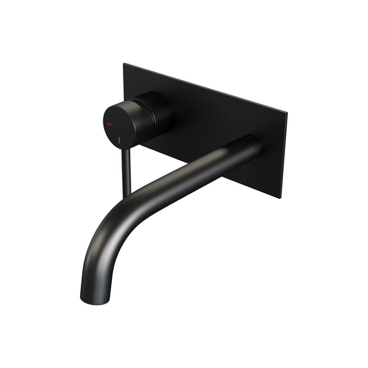 BRAUER Black Edition inbouw wastafelmengkraan met gebogen uitloop en afdekplaat model A2 mat zwart