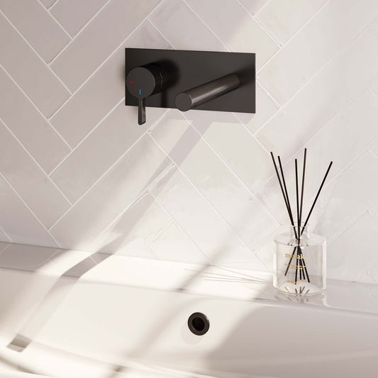 BRAUER Black Edition inbouw wastafelmengkraan met rechte uitloop en afdekplaat model E2 mat zwart