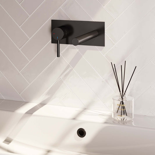BRAUER Black Edition inbouw wastafelmengkraan met rechte uitloop en afdekplaat model A2 mat zwart