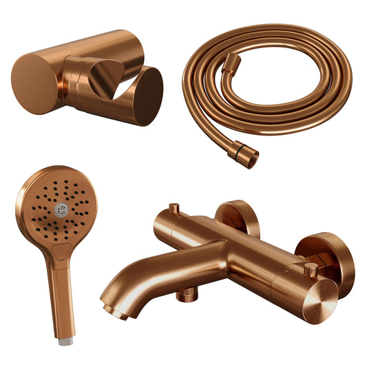 Brauer Copper Edition badthermostaat met badset - 3 standen handdouche - geborsteld koper PVD