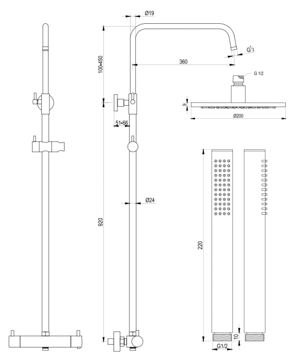 Regendouche Brauer Brushed Showerpipe Met Thermostaat 20cm Geborsteld RVS