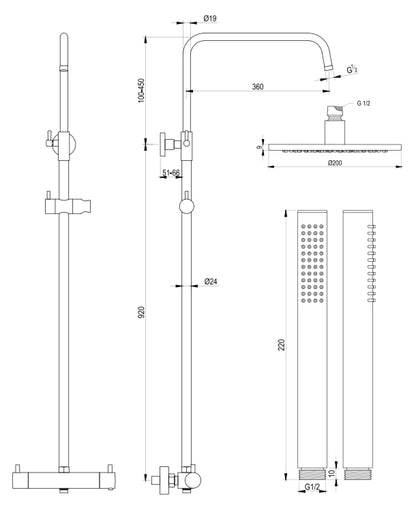 Regendouche Brauer Brushed Showerpipe Met Thermostaat 20cm Geborsteld RVS