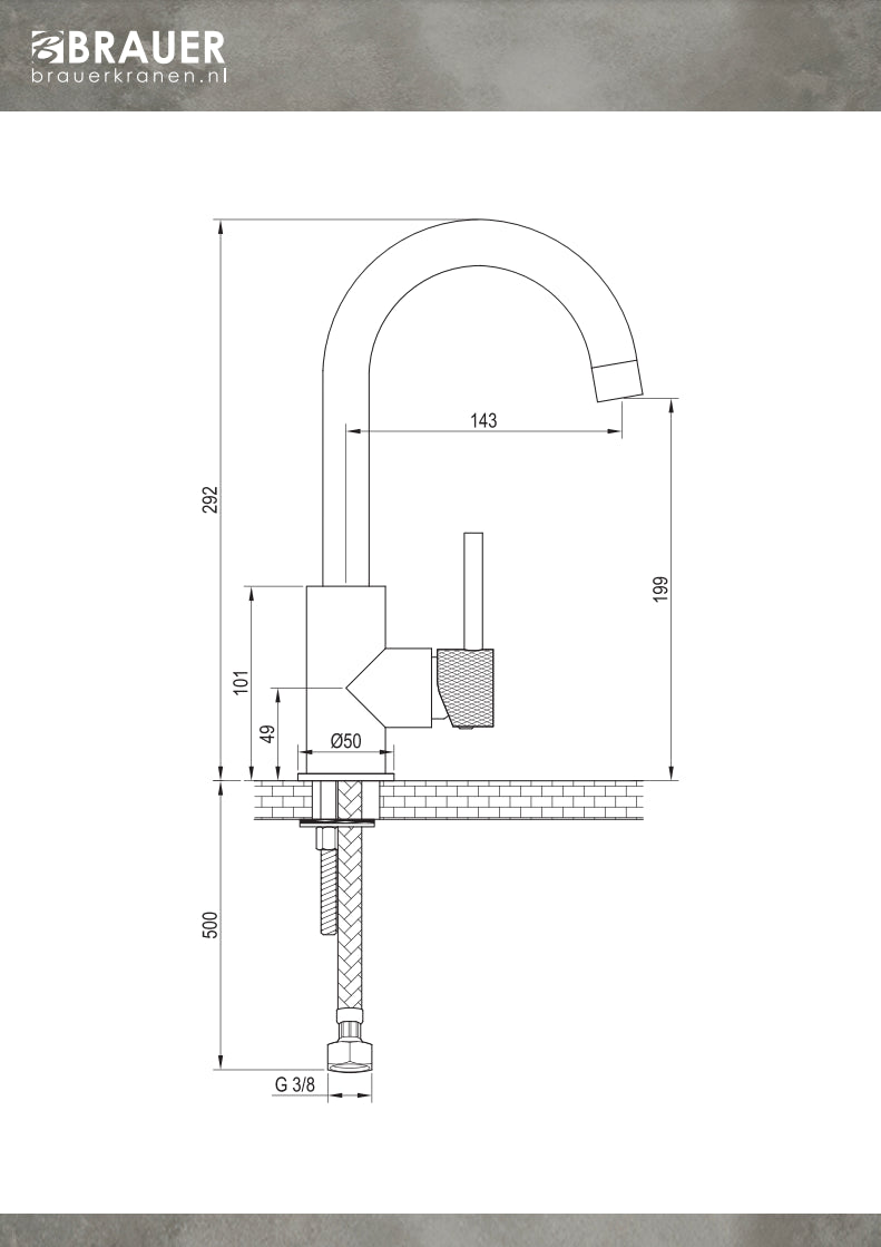 BRAUER Chrome Carving hoge opbouw wastafelmengkraan met draaibare ronde uitloop model A chroom