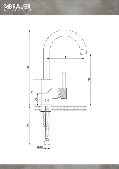 BRAUER Gold Carving hoge opbouw wastafelmengkraan met draaibare ronde uitloop model A goud geborsteld PVD