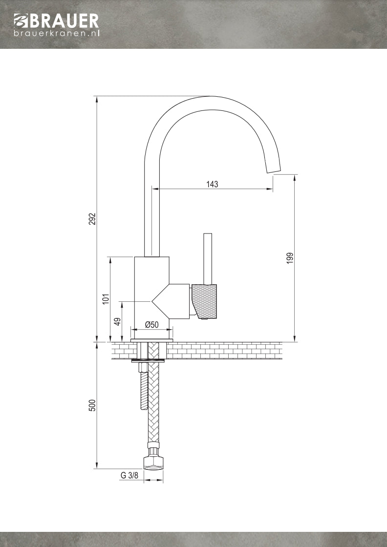 BRAUER Copper Carving hoge opbouw wastafelmengkraan met draaibare platte uitloop model A koper geborsteld PVD