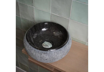 Waskom Loutro Rocky Mini B Rond 20x20x12 cm Marmer Black