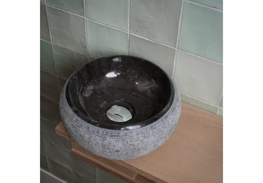 Waskom Loutro Rocky Mini B Rond 20x20x12 cm Marmer Black